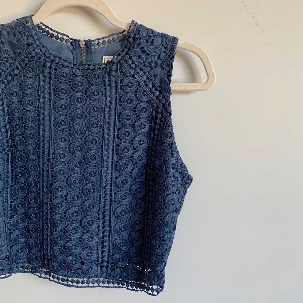 Dusty Blue Lace Crop Top - Picture 1 of 5
